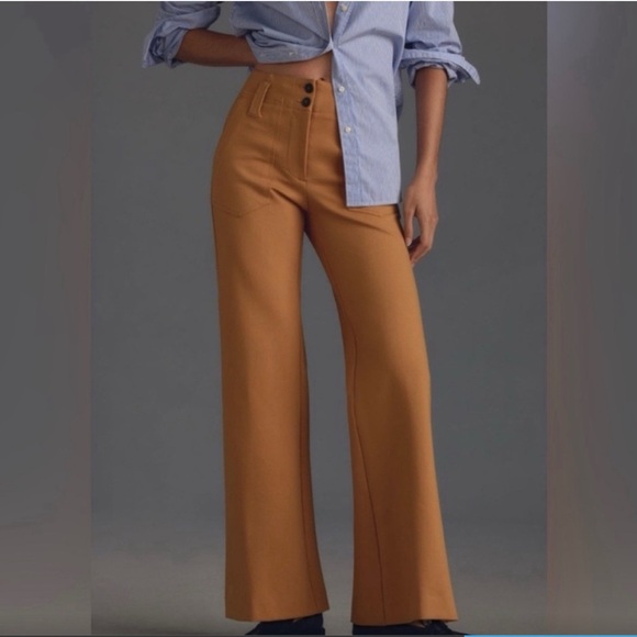 Anthropologie Wide Leg Pants in Mustard - Picture 1 of 5